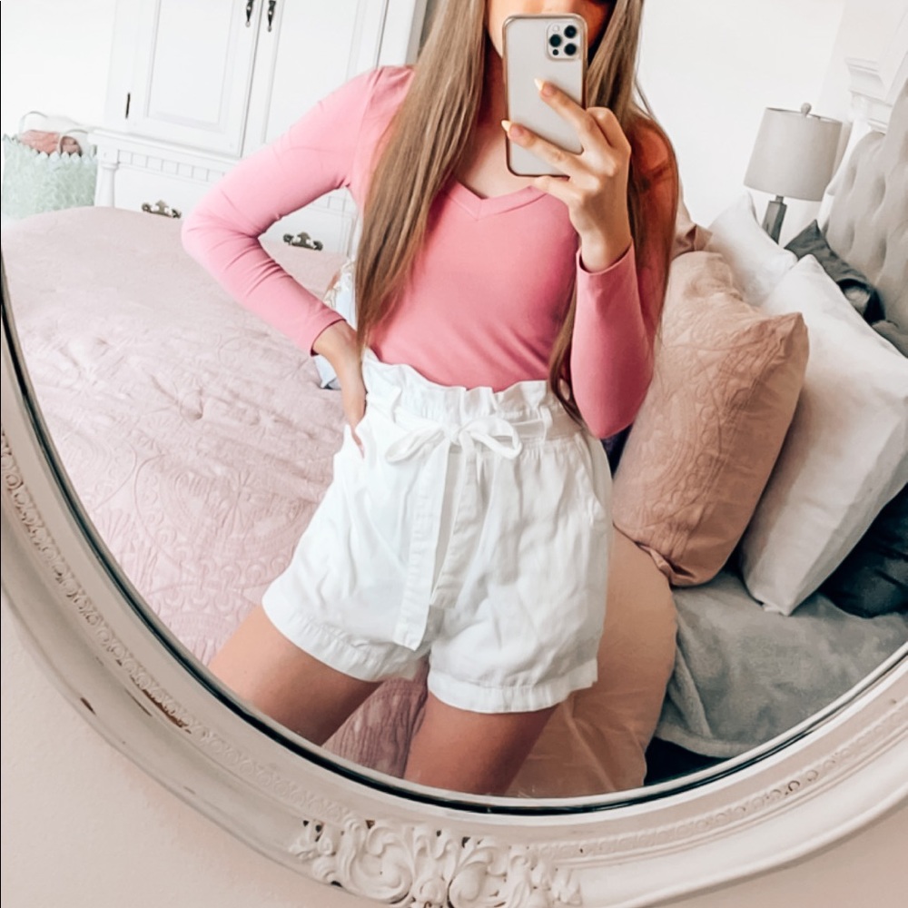 White High Waist Paperbag Shorts